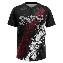 Laden Sie das Bild in den Galerie-Viewer, Uksn Individuelles Schwarz Karmesinrot-Weiß Tropf-Spritzklecks gebrochene Textur Zweiknopf Unisex Softball-Trikot
