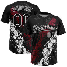 Laden Sie das Bild in den Galerie-Viewer, Uksn Individuelles Schwarz Karmesinrot-Weiß Tropf-Spritzklecks gebrochene Textur Zweiknopf Unisex Softball-Trikot
