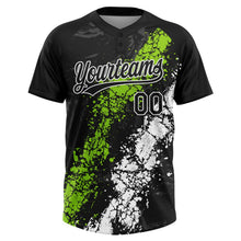 Laden Sie das Bild in den Galerie-Viewer, Uksn Individuelles Schwarz Neongrün-Weiß Tropf-Spritzklecks gebrochene Textur Zweiknopf Unisex Softball-Trikot
