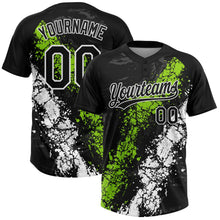 Laden Sie das Bild in den Galerie-Viewer, Uksn Individuelles Schwarz Neongrün-Weiß Tropf-Spritzklecks gebrochene Textur Zweiknopf Unisex Softball-Trikot
