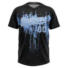 Laden Sie das Bild in den Galerie-Viewer, Uksn Individuelles Schwarz Hellblau-Weiß Tropf-Spritzfarbe Zweiknopf Unisex Softball-Trikot
