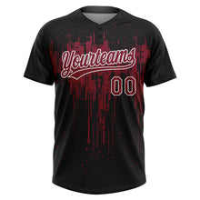 Laden Sie das Bild in den Galerie-Viewer, Uksn Individuelles Schwarz Karmesinrot-Weiß Tropf-Spritzfarbe Zweiknopf Unisex Softball-Trikot
