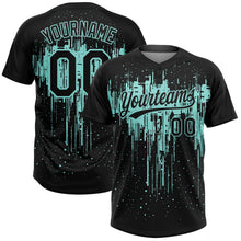 Laden Sie das Bild in den Galerie-Viewer, Uksn Individuelles Schwarz Eisblau Tropf-Spritzfarbe Zweiknopf Unisex Softball-Trikot
