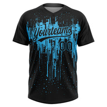 Laden Sie das Bild in den Galerie-Viewer, Uksn Individuelles Schwarz Himmelblau Tropf-Spritzfarbe Zweiknopf Unisex Softball-Trikot
