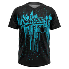 Laden Sie das Bild in den Galerie-Viewer, Uksn Individuelles Schwarz Lakes Blau Tropf-Spritzfarbe Zweiknopf Unisex Softball-Trikot

