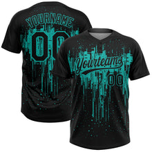 Laden Sie das Bild in den Galerie-Viewer, Uksn Individuelles Schwarz Aqua Tropf-Spritzfarbe Zweiknopf Unisex Softball-Trikot
