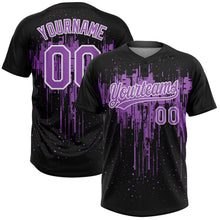 Laden Sie das Bild in den Galerie-Viewer, Uksn Individuelles Schwarz Mittelviolett-Weiß Tropf-Spritzfarbe Zweiknopf Unisex Softball-Trikot
