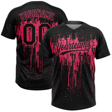 Laden Sie das Bild in den Galerie-Viewer, Uksn Individuelles Schwarz Neonpink Tropf-Spritzfarbe Zweiknopf Unisex Softball-Trikot
