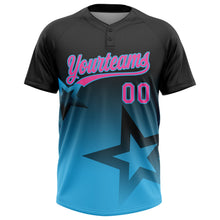 Laden Sie das Bild in den Galerie-Viewer, Uksn Individuelles Schwarz Pink-Himmelblau Farbverlauf-Stil Funkelnder Stern Zweiknopf Unisex Softball-Trikot
