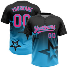 Laden Sie das Bild in den Galerie-Viewer, Uksn Individuelles Schwarz Pink-Himmelblau Farbverlauf-Stil Funkelnder Stern Zweiknopf Unisex Softball-Trikot
