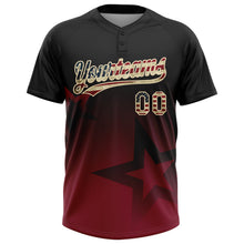 Laden Sie das Bild in den Galerie-Viewer, Uksn Individuelles Schwarz Vintage USA-Flagge Karmesinrot-Creme Farbverlauf-Stil Funkelnder Stern Zweiknopf Unisex Softball-Trikot
