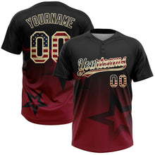 Laden Sie das Bild in den Galerie-Viewer, Uksn Individuelles Schwarz Vintage USA-Flagge Karmesinrot-Creme Farbverlauf-Stil Funkelnder Stern Zweiknopf Unisex Softball-Trikot
