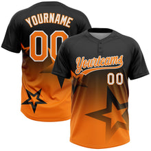 Laden Sie das Bild in den Galerie-Viewer, Uksn Individuelles Schwarz Bay Orange-Weiß Farbverlauf-Stil Funkelnder Stern Zweiknopf Unisex Softball-Trikot
