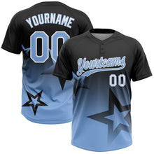Laden Sie das Bild in den Galerie-Viewer, Uksn Individuelles Schwarz Hellblau-Weiß Farbverlauf-Stil Funkelnder Stern Zweiknopf Unisex Softball-Trikot
