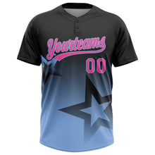 Laden Sie das Bild in den Galerie-Viewer, Uksn Individuelles Schwarz Pink-Hellblau Farbverlauf-Stil Funkelnder Stern Zweiknopf Unisex Softball-Trikot
