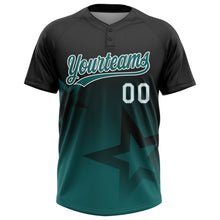 Laden Sie das Bild in den Galerie-Viewer, Uksn Individuelles Schwarz Petrol-Weiß Farbverlauf-Stil Funkelnder Stern Zweiknopf Unisex Softball-Trikot
