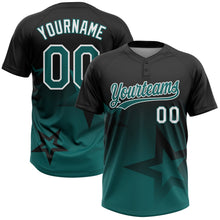 Laden Sie das Bild in den Galerie-Viewer, Uksn Individuelles Schwarz Petrol-Weiß Farbverlauf-Stil Funkelnder Stern Zweiknopf Unisex Softball-Trikot
