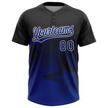 Laden Sie das Bild in den Galerie-Viewer, Uksn Individuelles Schwarz Royalblau-Weiß Farbverlauf-Stil Funkelnder Stern Zweiknopf Unisex Softball-Trikot
