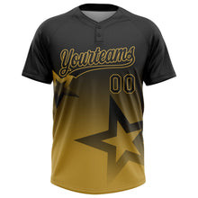 Laden Sie das Bild in den Galerie-Viewer, Uksn Individuelles Schwarz Altgold Farbverlauf-Stil Funkelnder Stern Zweiknopf Unisex Softball-Trikot
