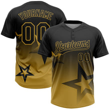 Laden Sie das Bild in den Galerie-Viewer, Uksn Individuelles Schwarz Altgold Farbverlauf-Stil Funkelnder Stern Zweiknopf Unisex Softball-Trikot
