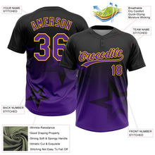 Laden Sie das Bild in den Galerie-Viewer, Uksn Individuelles Schwarz Violett-Gold Farbverlauf-Stil Funkelnder Stern Zweiknopf Unisex Softball-Trikot
