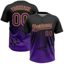 Laden Sie das Bild in den Galerie-Viewer, Uksn Individuelles Schwarz Violett-Gold Farbverlauf-Stil Funkelnder Stern Zweiknopf Unisex Softball-Trikot

