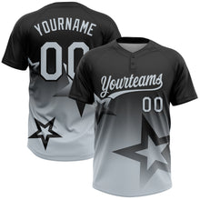 Laden Sie das Bild in den Galerie-Viewer, Uksn Individuelles Schwarz Silber Farbverlauf-Stil Funkelnder Stern Zweiknopf Unisex Softball-Trikot
