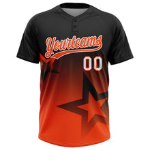 Laden Sie das Bild in den Galerie-Viewer, Uksn Individuelles Schwarz Orange-Weiß Farbverlauf-Stil Funkelnder Stern Zweiknopf Unisex Softball-Trikot
