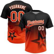 Laden Sie das Bild in den Galerie-Viewer, Uksn Individuelles Schwarz Orange-Weiß Farbverlauf-Stil Funkelnder Stern Zweiknopf Unisex Softball-Trikot
