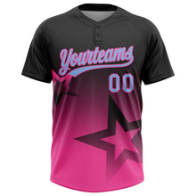Laden Sie das Bild in den Galerie-Viewer, Uksn Individuelles Schwarz Hellblau-Pink Farbverlauf-Stil Funkelnder Stern Zweiknopf Unisex Softball-Trikot
