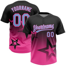 Laden Sie das Bild in den Galerie-Viewer, Uksn Individuelles Schwarz Hellblau-Pink Farbverlauf-Stil Funkelnder Stern Zweiknopf Unisex Softball-Trikot
