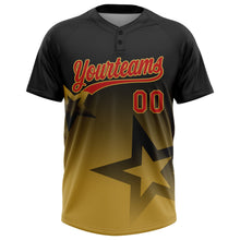 Laden Sie das Bild in den Galerie-Viewer, Uksn Individuelles Schwarz Rot-Altgold Farbverlauf-Stil Funkelnder Stern Zweiknopf Unisex Softball-Trikot
