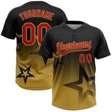 Laden Sie das Bild in den Galerie-Viewer, Uksn Individuelles Schwarz Rot-Altgold Farbverlauf-Stil Funkelnder Stern Zweiknopf Unisex Softball-Trikot
