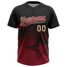 Laden Sie das Bild in den Galerie-Viewer, Uksn Individuelles Schwarz Karmesinrot-Creme Farbverlauf-Stil Funkelnder Stern Zweiknopf Unisex Softball-Trikot
