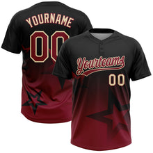 Laden Sie das Bild in den Galerie-Viewer, Uksn Individuelles Schwarz Karmesinrot-Creme Farbverlauf-Stil Funkelnder Stern Zweiknopf Unisex Softball-Trikot
