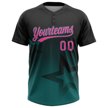 Laden Sie das Bild in den Galerie-Viewer, Uksn Individuelles Schwarz Pink-Petrol Farbverlauf-Stil Funkelnder Stern Zweiknopf Unisex Softball-Trikot
