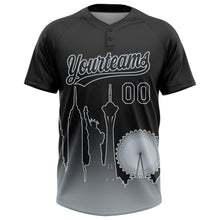 Laden Sie das Bild in den Galerie-Viewer, Uksn Individuelles Schwarz Silber Las Vegas City Edition Farbverlauf Zweiknopf Unisex Softball-Trikot
