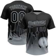 Laden Sie das Bild in den Galerie-Viewer, Uksn Individuelles Schwarz Silber Las Vegas City Edition Farbverlauf Zweiknopf Unisex Softball-Trikot
