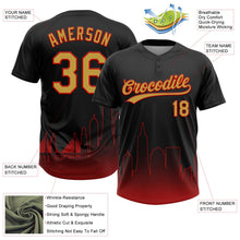 Laden Sie das Bild in den Galerie-Viewer, Uksn Individuelles Schwarz Altgold-Rot San Francisco City Edition Farbverlauf Zweiknopf Unisex Softball-Trikot
