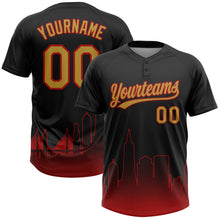 Laden Sie das Bild in den Galerie-Viewer, Uksn Individuelles Schwarz Altgold-Rot San Francisco City Edition Farbverlauf Zweiknopf Unisex Softball-Trikot
