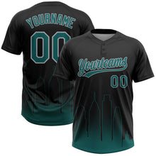 Laden Sie das Bild in den Galerie-Viewer, Uksn Individuelles Schwarz Mitternachtsgrün-Grau Philadelphia City Edition Farbverlauf Zweiknopf Unisex Softball-Trikot
