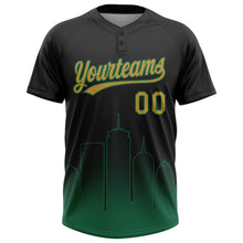 Laden Sie das Bild in den Galerie-Viewer, Uksn Individuelles Schwarz Altgold-Kelly-Grün Boston City Edition Farbverlauf Zweiknopf Unisex Softball-Trikot
