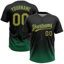 Laden Sie das Bild in den Galerie-Viewer, Uksn Individuelles Schwarz Altgold-Kelly-Grün Boston City Edition Farbverlauf Zweiknopf Unisex Softball-Trikot
