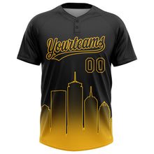 Laden Sie das Bild in den Galerie-Viewer, Uksn Individuelles Schwarz Gold Boston City Edition Farbverlauf Zweiknopf Unisex Softball-Trikot

