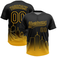 Laden Sie das Bild in den Galerie-Viewer, Uksn Individuelles Schwarz Gold Boston City Edition Farbverlauf Zweiknopf Unisex Softball-Trikot
