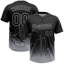Laden Sie das Bild in den Galerie-Viewer, Uksn Individuelles Schwarz Grau Los Angeles City Edition Farbverlauf Zweiknopf Unisex Softball-Trikot
