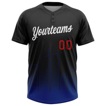 Laden Sie das Bild in den Galerie-Viewer, Uksn Individuelles Schwarz Weiß Royalblau-Rot Los Angeles City Edition Farbverlauf Zweiknopf Unisex Softball-Trikot

