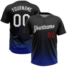 Laden Sie das Bild in den Galerie-Viewer, Uksn Individuelles Schwarz Weiß Royalblau-Rot Los Angeles City Edition Farbverlauf Zweiknopf Unisex Softball-Trikot

