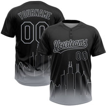 Laden Sie das Bild in den Galerie-Viewer, Uksn Individuelles Schwarz Grau Chicago City Edition Farbverlauf Zweiknopf Unisex Softball-Trikot
