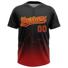 Laden Sie das Bild in den Galerie-Viewer, Uksn Individuelles Schwarz Rot-Gold Atlanta City Edition Farbverlauf Zweiknopf Unisex Softball-Trikot

